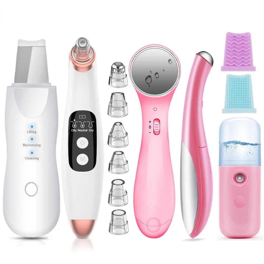 Ultrasonic Skin Scrubber+Blackhead Remover Electric Pore Cleaner+Nano spray Face Steamer+facial massager instrument+Eye beauty beautifina.com